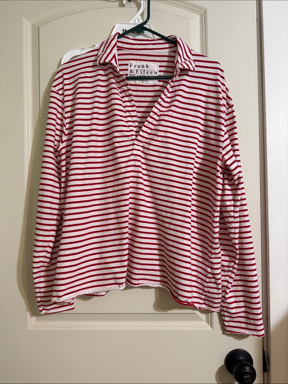 Frank & Eileen Red and White Striped Long-Sleeve Polo